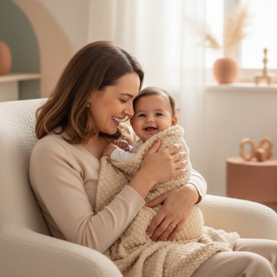 maman-calinant-son-bebe-avec-la-couverture-ultra-douce