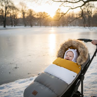 bebe-qui-rit-chanceliere-poussette-jaune-parc-etang-gel