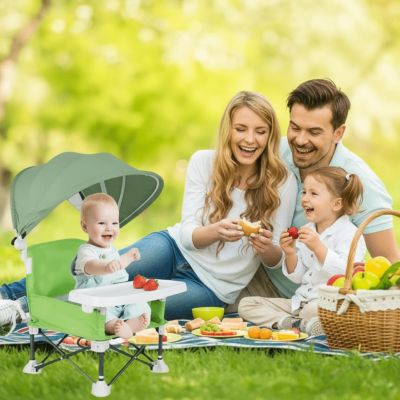 chaise-haute-bebe-parasol-verte-pique-nique-familial
