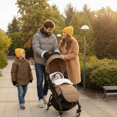 chanceliere-poussette-warmnest-marron-promenade-familiale-parc