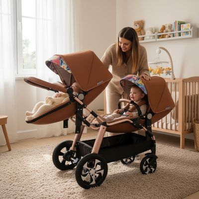 maman-avec-poussette-double-majeste-marron