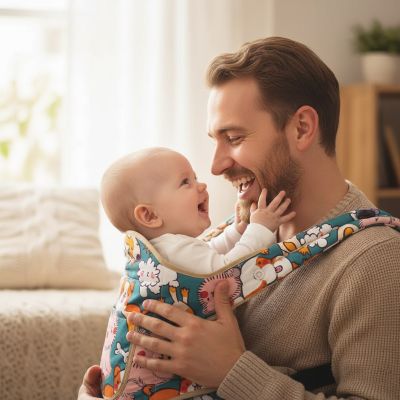 papa-avec-porte-bebe-hanche-vert-moment-joyeux