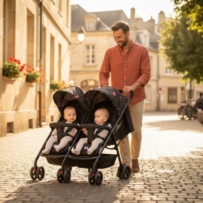 papa-fier-avec-poussette-double-galaxy-noire