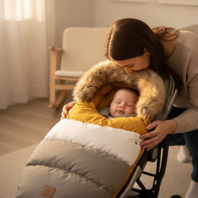 parent-embrassant-bebe-endormi-chanceliere-poussette-cosyride-jaune