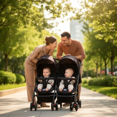 parents-avec-poussette-double-galaxy-noire-au-parc