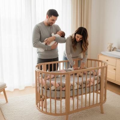 reducteur-de-lit-bebe-tresse-parents-heureux